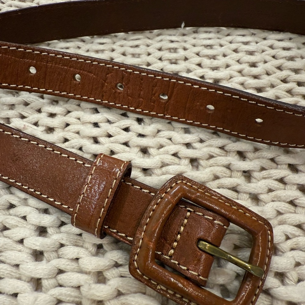 Madewell Tan Leather Belt with Brass Buckle  XS